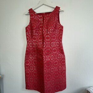 Leslie Fay Womens Red Silver Shimmer Sleeveless Mini Sheath Dress Size 8 Lined